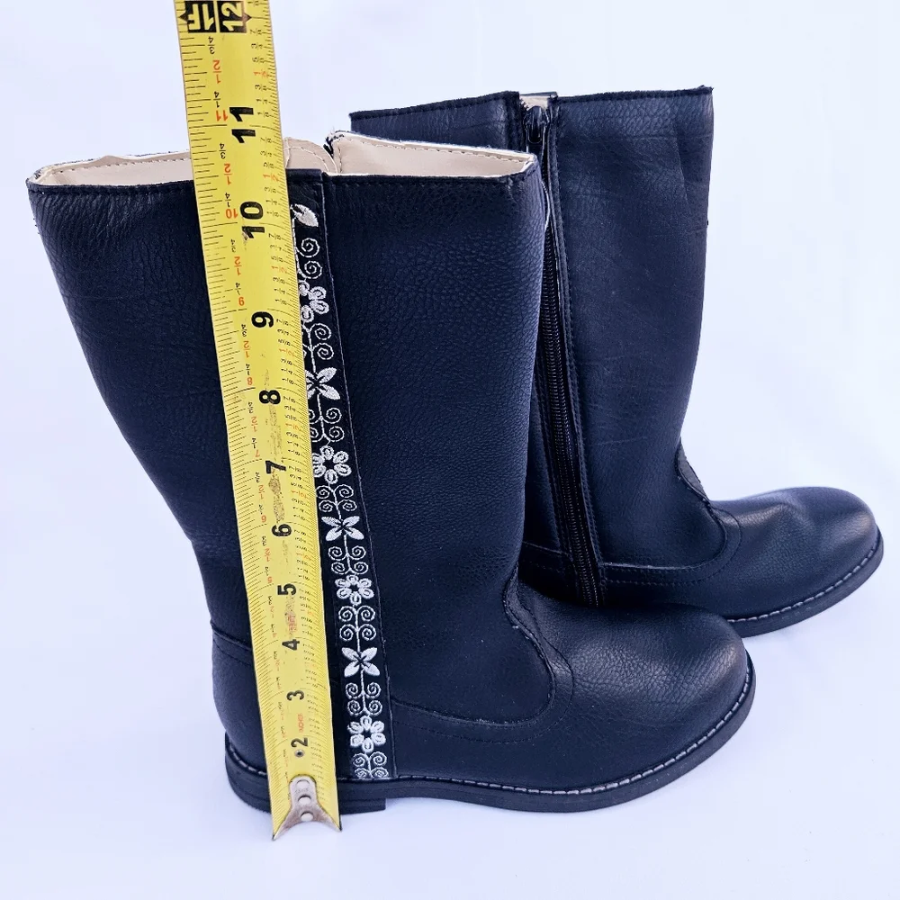 Hanna Andersson Regina Tall Boots Black With Silver Flowers And Zippers